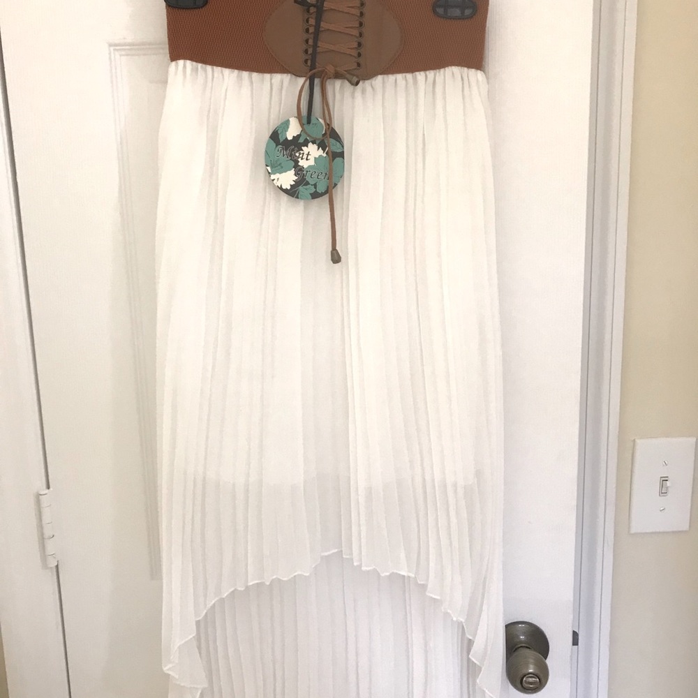 White Pleated Hi Low Skirt